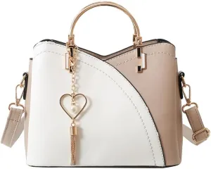Women's Patchwork Tote Bag Stylish Contrasting Shoulder Bag Fashion Top Handle Tassels Bags Color Block Cute Purse