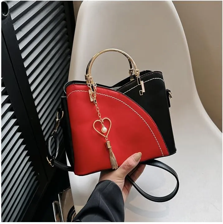 Women's Patchwork Tote Bag Stylish Contrasting Shoulder Bag Fashion Top Handle Tassels Bags Color Block Cute Purse