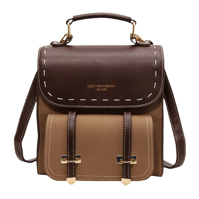 Women's Retro Style Fashionable Design Texture Contrast Backpacks