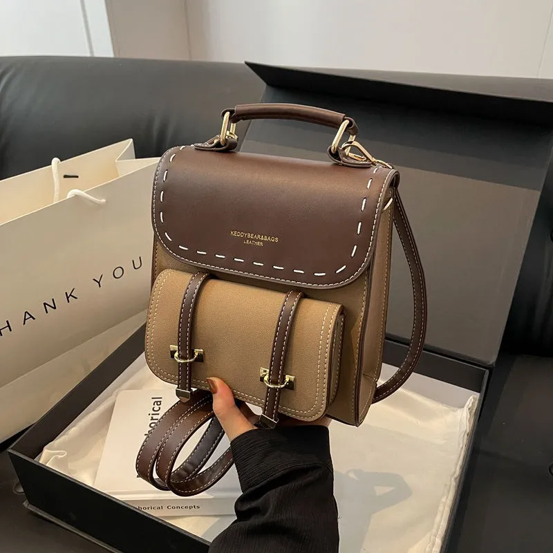 Women's Retro Style Fashionable Design Texture Contrast Backpacks