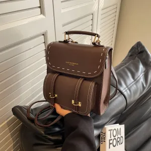 Women's Retro Style Fashionable Design Texture Contrast Backpacks