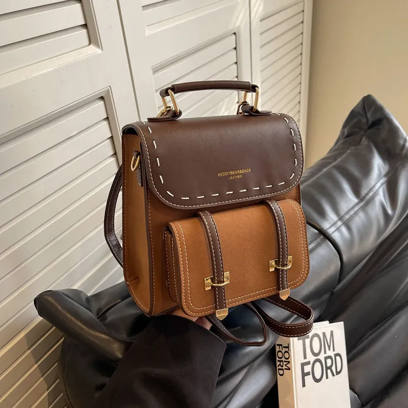 Women's Retro Style Fashionable Design Texture Contrast Backpacks