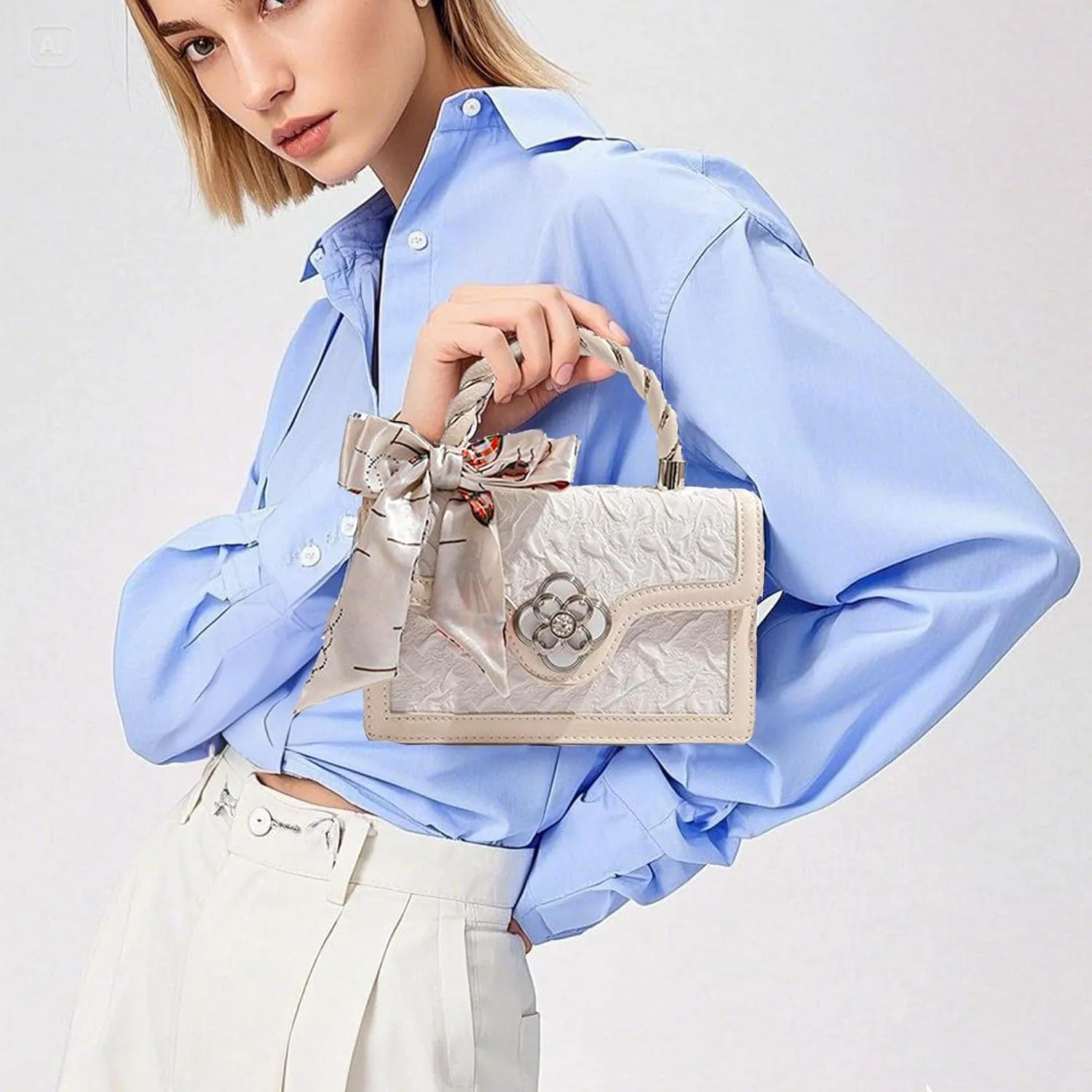 Womens Small Satchel Bag Shoulder Crossbody Bags PU Leather Fashion Purse Gifts Top-handle Handbag with Ribbon