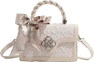 Womens Small Satchel Bag Shoulder Crossbody Bags PU Leather Fashion Purse Gifts Top-handle Handbag with Ribbon