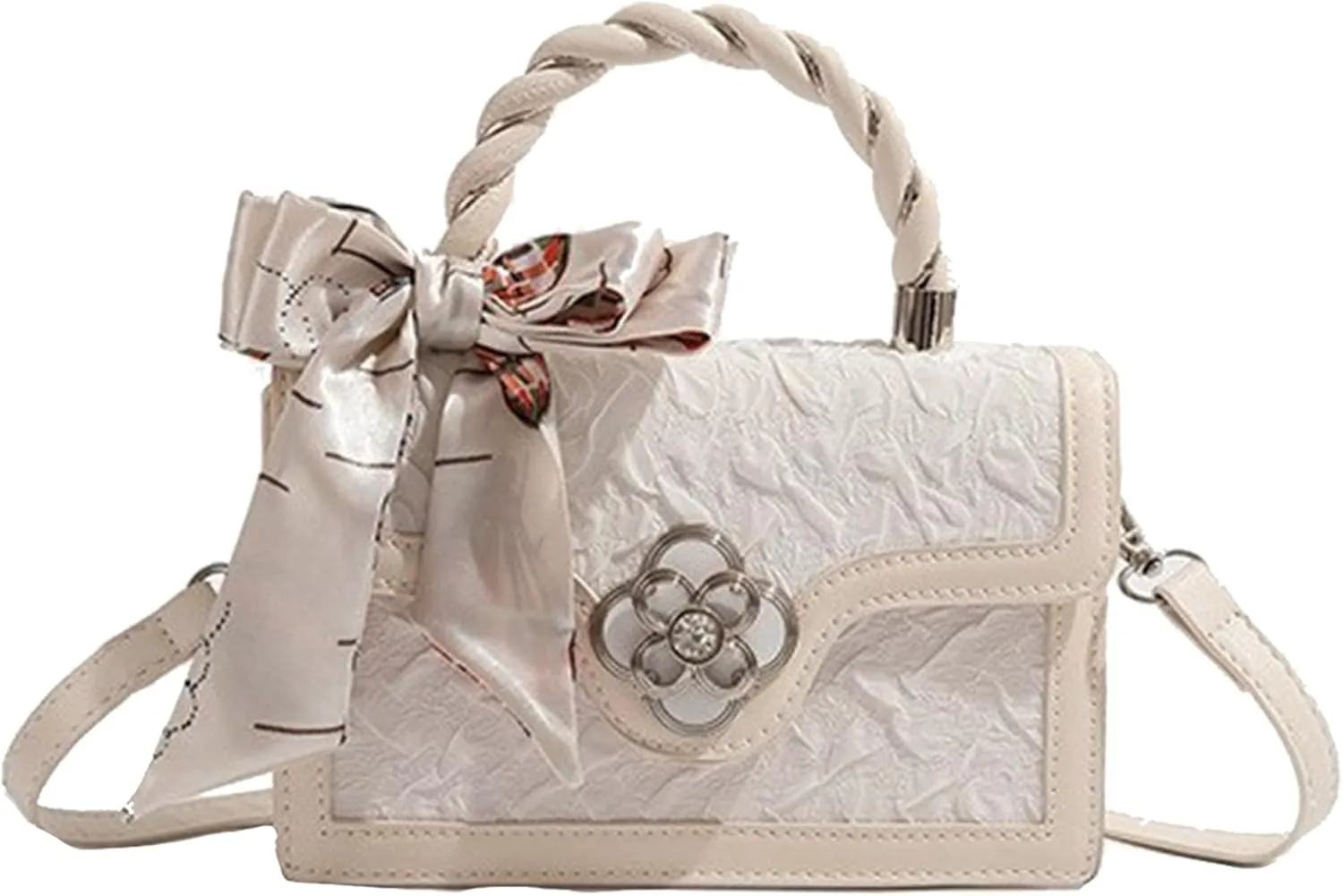 Womens Small Satchel Bag Shoulder Crossbody Bags PU Leather Fashion Purse Gifts Top-handle Handbag with Ribbon