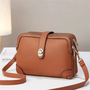 Women's square bag soft leather crossbody multi-layer lychee
