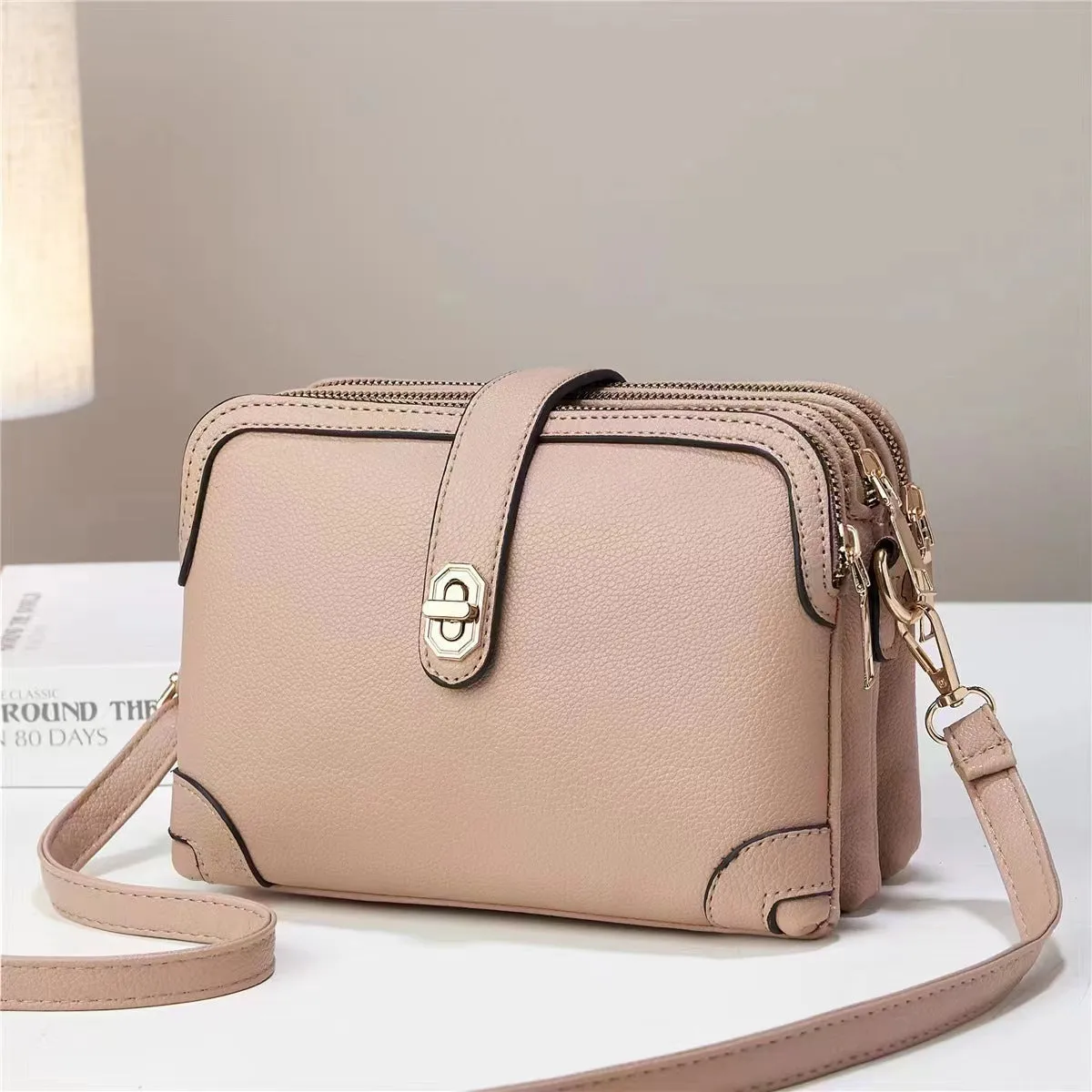 Women's square bag soft leather crossbody multi-layer lychee