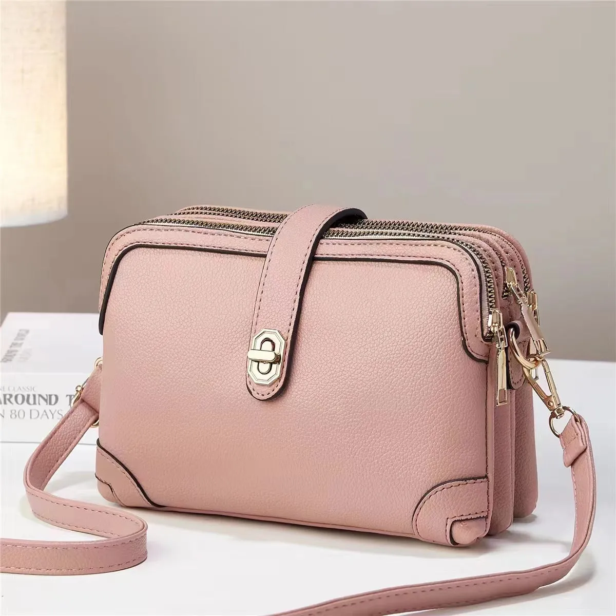 Women's square bag soft leather crossbody multi-layer lychee