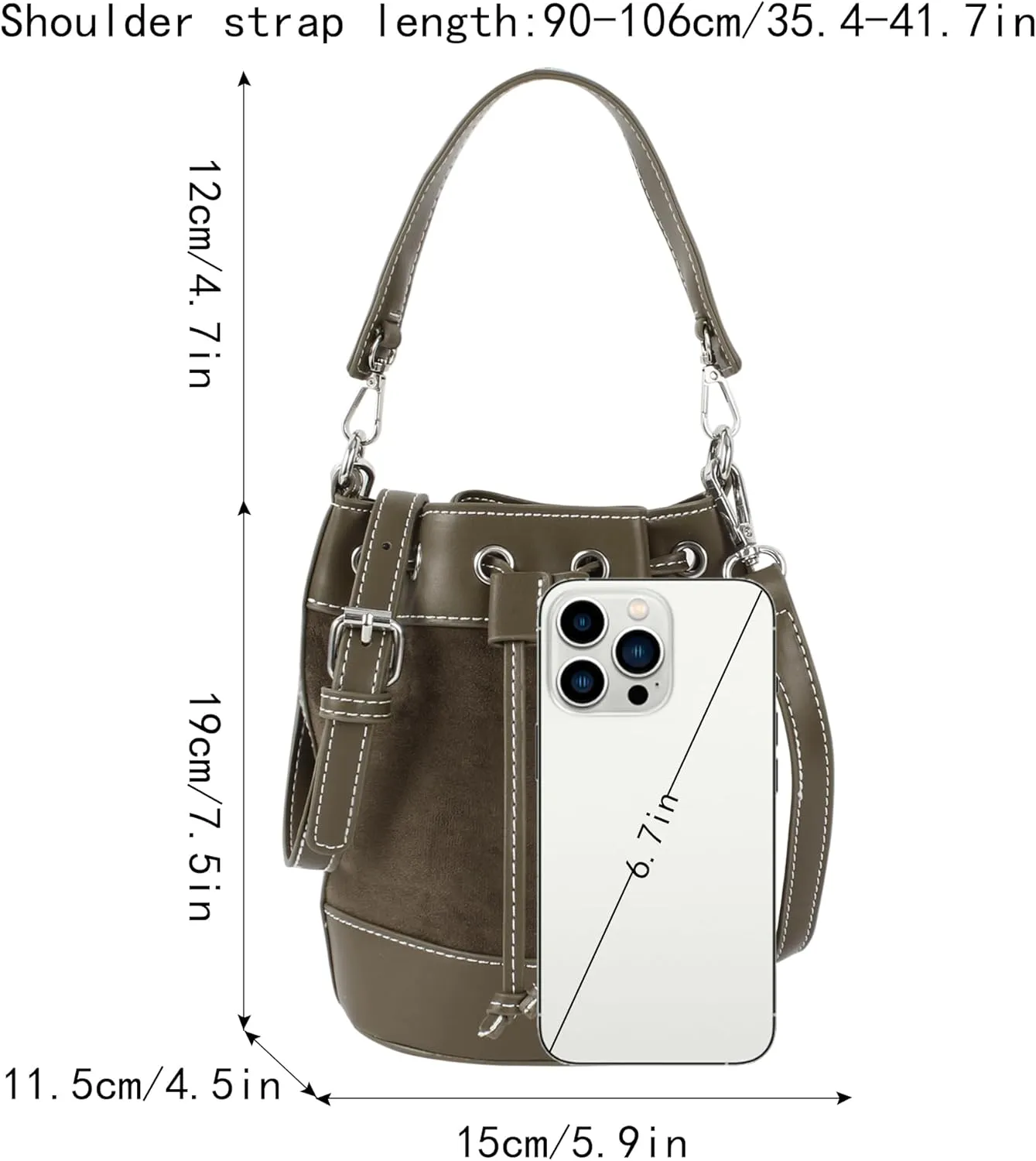 Women's Suede Bucket Shoulder Crossbody Drawstring Tassel Barrel Shape Hobo Purse