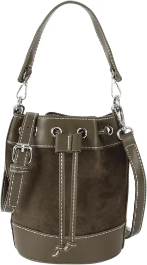 Women's Suede Bucket Shoulder Crossbody Drawstring Tassel Barrel Shape Hobo Purse