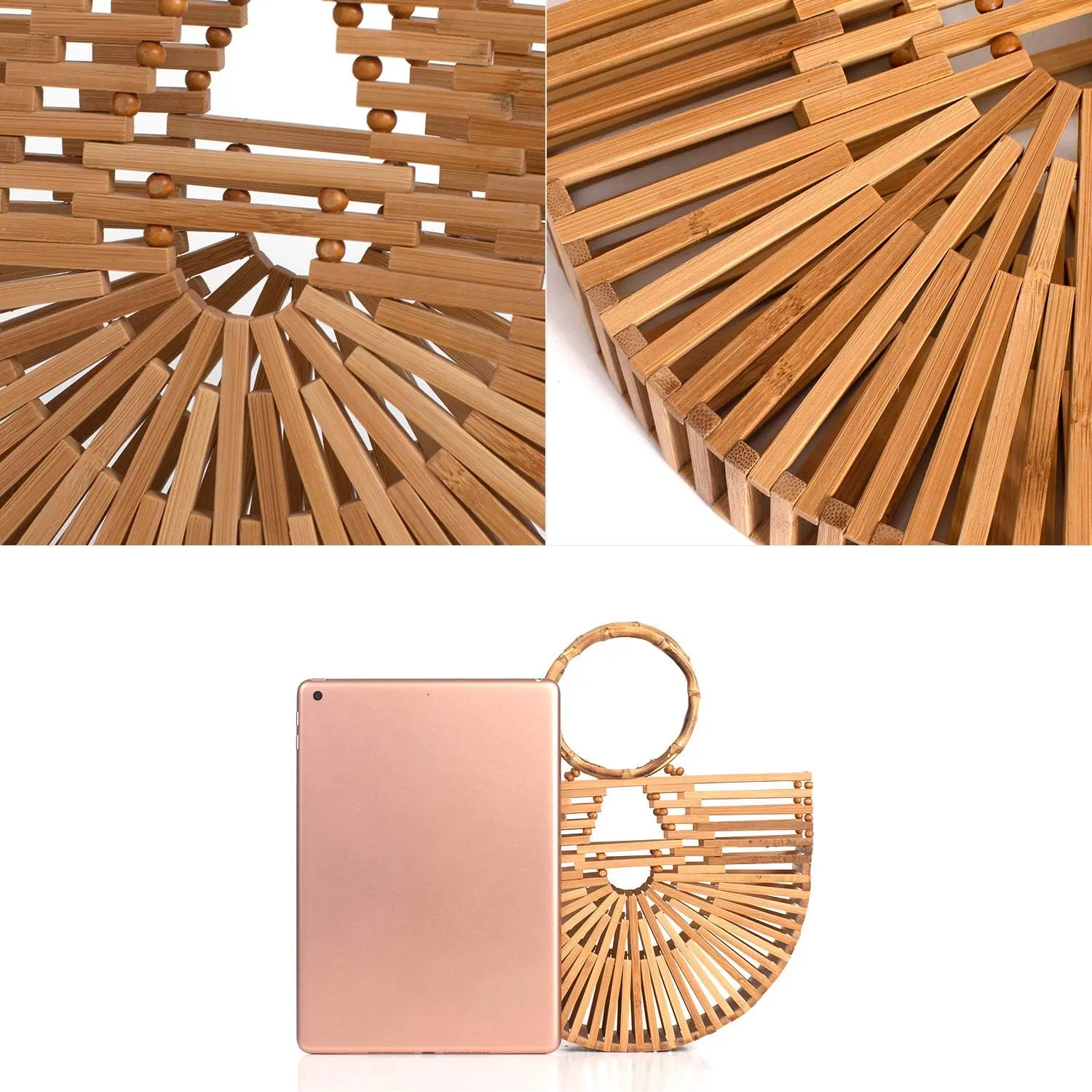 Women's Top Handle Bamboo Handbag Summer Beach Large Tote Bag