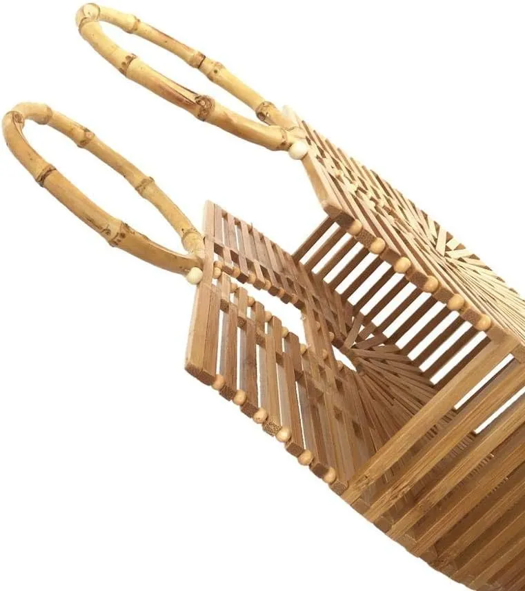 Women's Top Handle Bamboo Handbag Summer Beach Large Tote Bag
