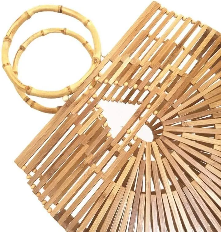 Women's Top Handle Bamboo Handbag Summer Beach Large Tote Bag