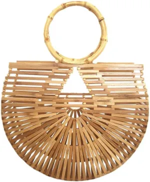 Women's Top Handle Bamboo Handbag Summer Beach Large Tote Bag