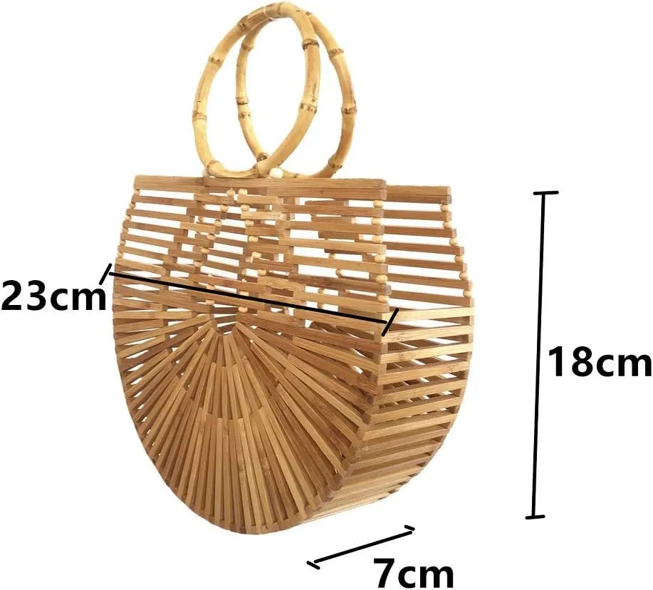 Women's Top Handle Bamboo Handbag Summer Beach Large Tote Bag