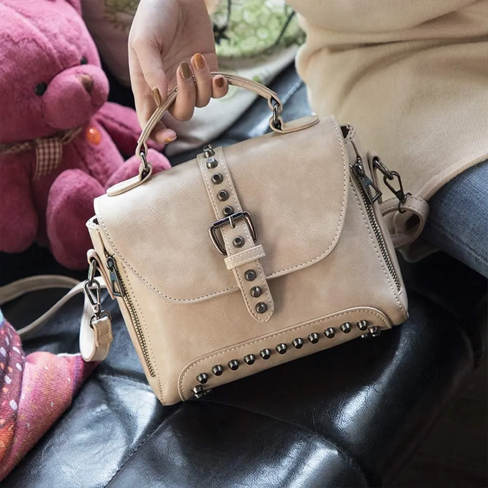 Womens Vintage Rivet Saddle Shoulder Bag Crossbody Bag Sling Bag Shopper Travel Satchel