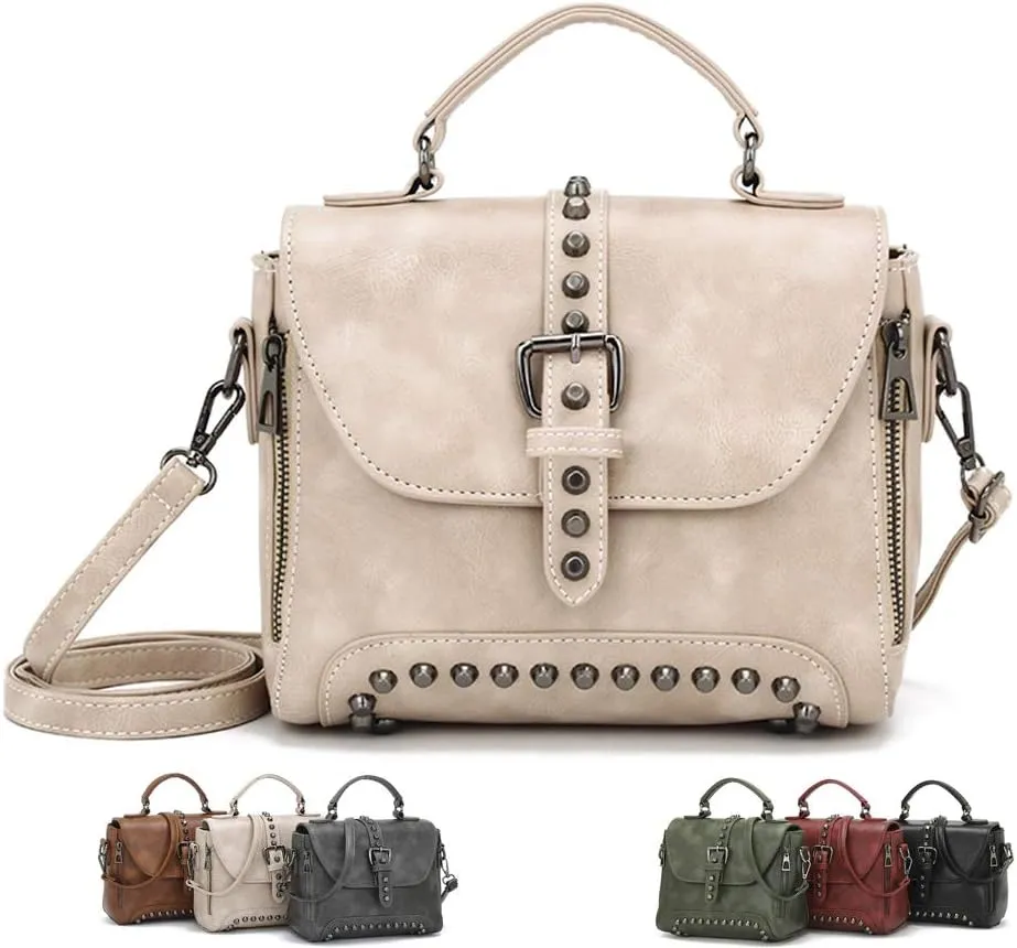 Womens Vintage Rivet Saddle Shoulder Bag Crossbody Bag Sling Bag Shopper Travel Satchel