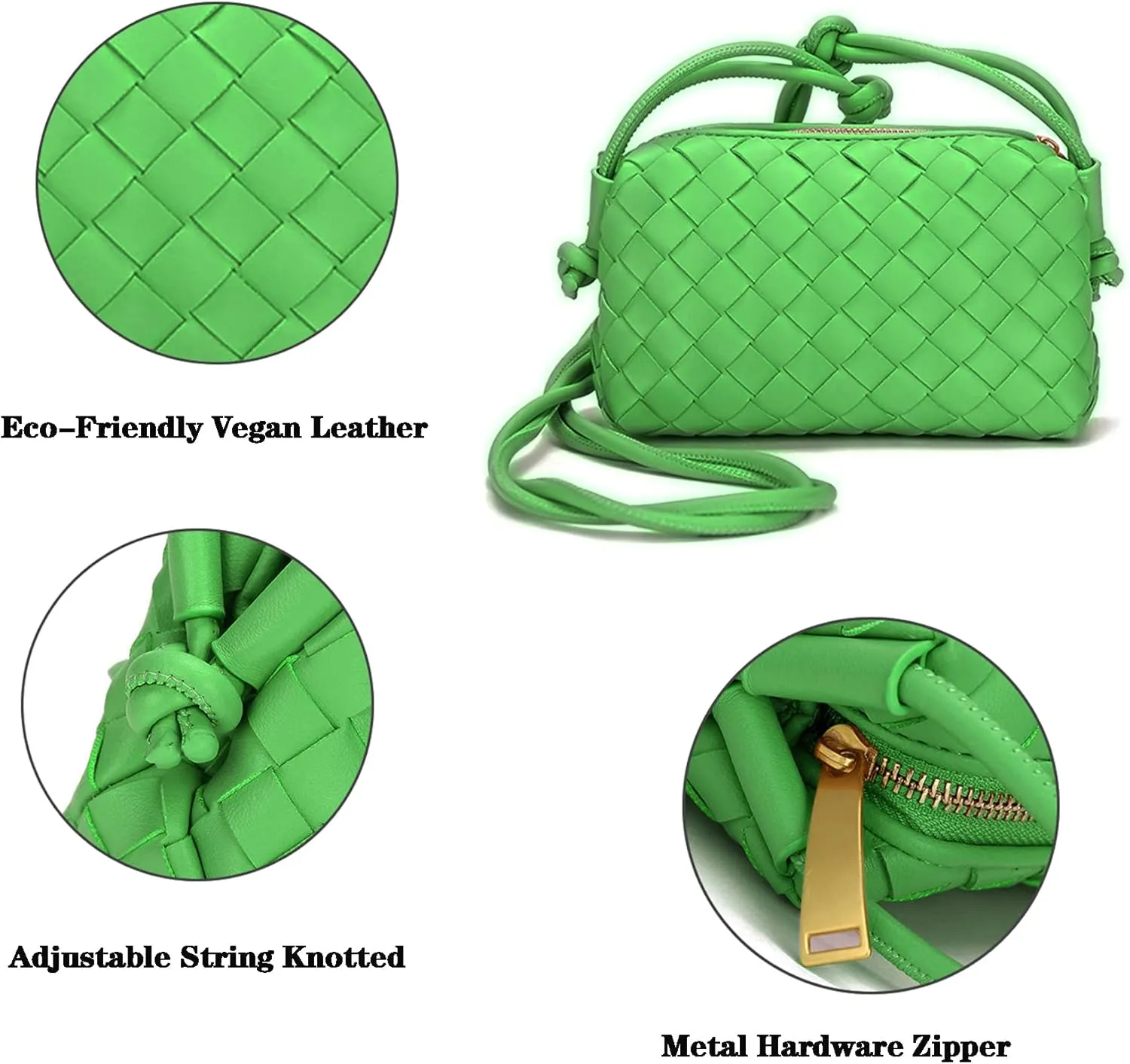 Woven Crossbody Bags For Women, Small Handmade Purse Clutch Shoulderbag Handbag, Zipper Closure