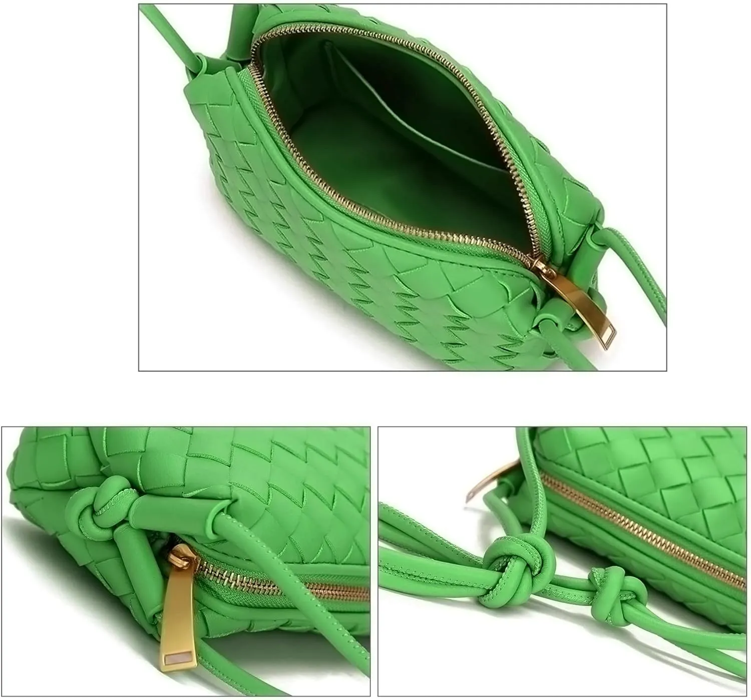 Woven Crossbody Bags For Women, Small Handmade Purse Clutch Shoulderbag Handbag, Zipper Closure