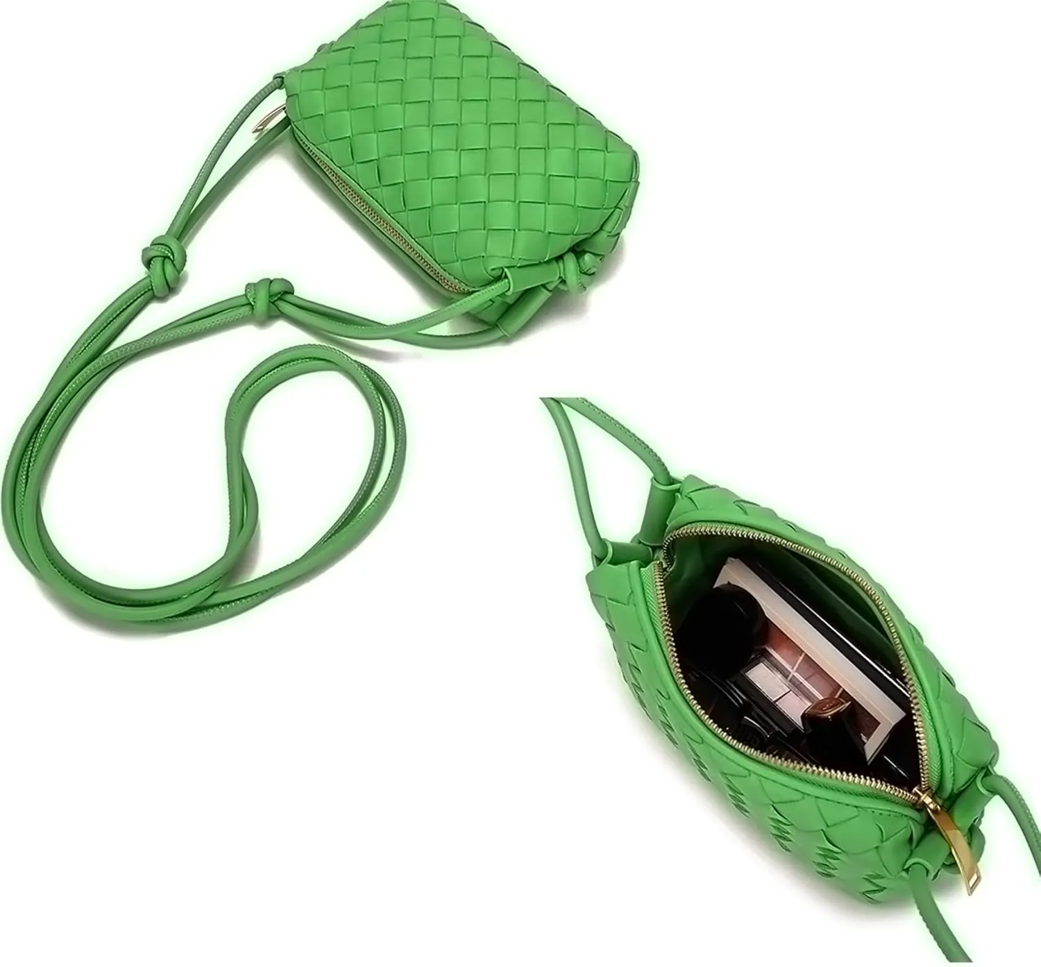 Woven Crossbody Bags For Women, Small Handmade Purse Clutch Shoulderbag Handbag, Zipper Closure
