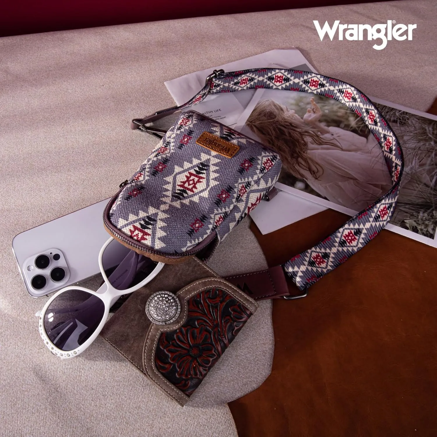 Wrangler Aztec Sling Bag - Southwest Crossbody Trendy Chest Bag
