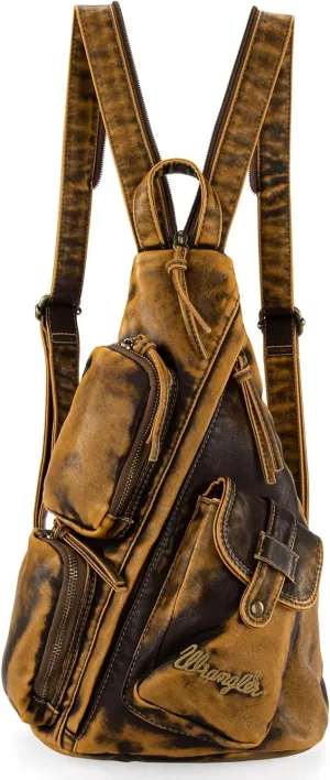 Wrangler Men's Sling Backpack Purse Crossbody Shoulder Bag with Adjustable Strap Vegan Leather Crossbody Bags for Men Women