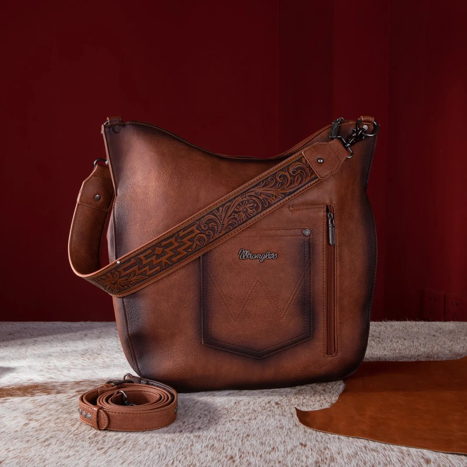 Wrangler Riveted Concealed Carry Oversized Crossbody in Brown