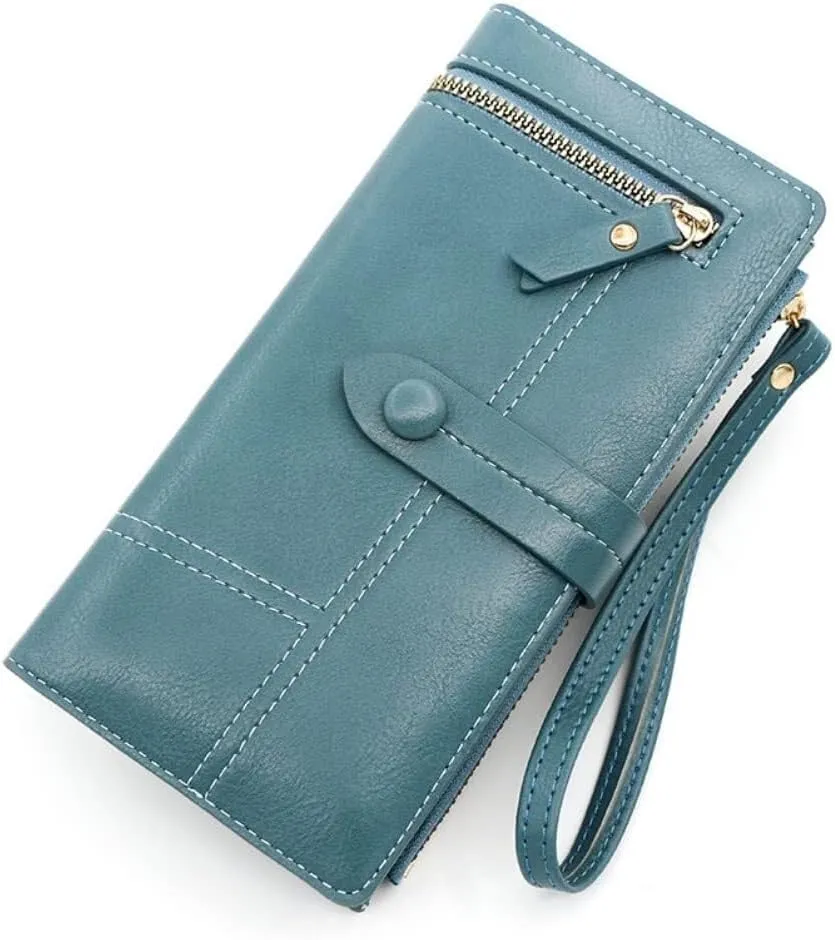 Wristlet Strap Clutch Purse Long Fold-over Credit Holder Wallet Leather Wallet for Women
