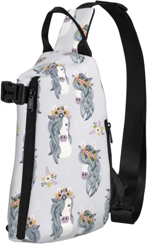 WURTON Adorable Horses Print Crossbody Backpack Cross Pack Lightweight Sling Bag Travel, Hiking