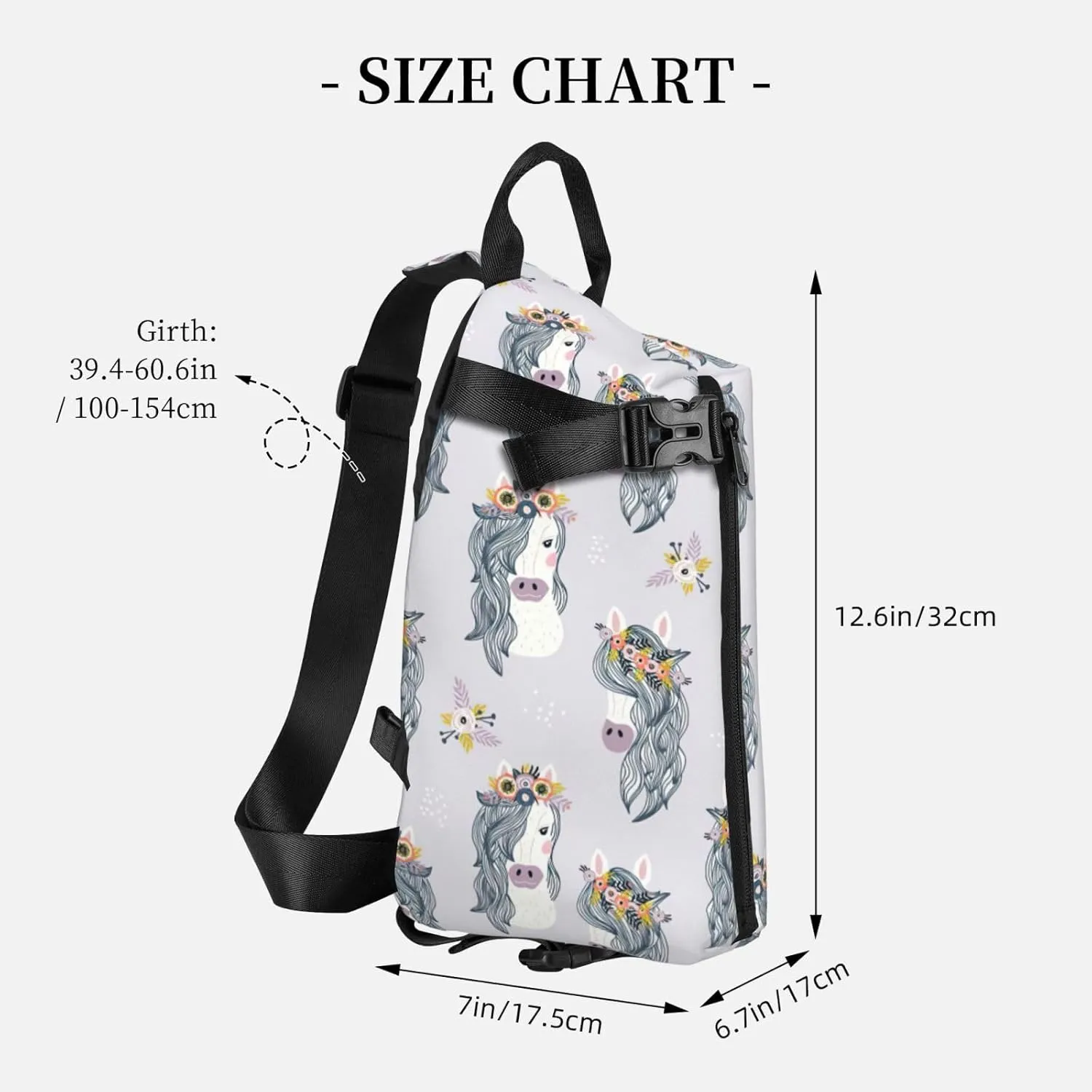 WURTON Adorable Horses Print Crossbody Backpack Cross Pack Lightweight Sling Bag Travel, Hiking