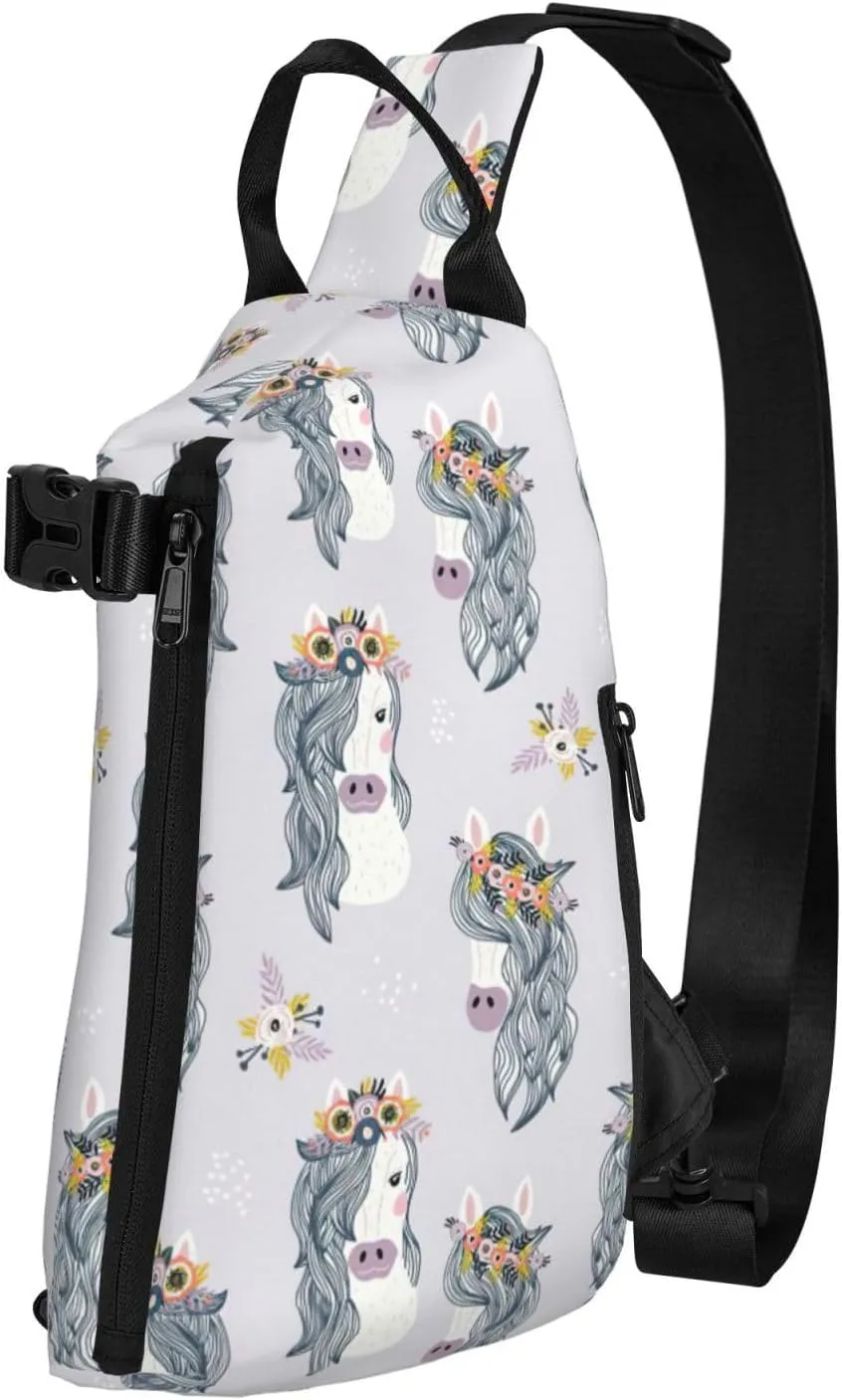 WURTON Adorable Horses Print Crossbody Backpack Cross Pack Lightweight Sling Bag Travel, Hiking