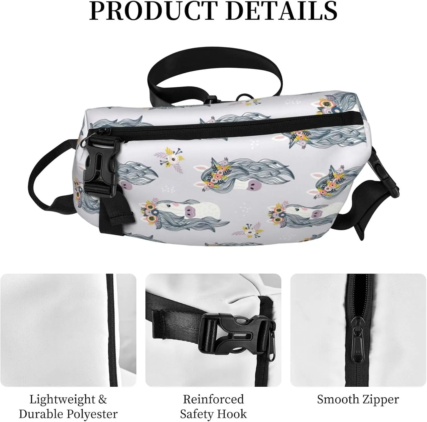 WURTON Adorable Horses Print Crossbody Backpack Cross Pack Lightweight Sling Bag Travel, Hiking