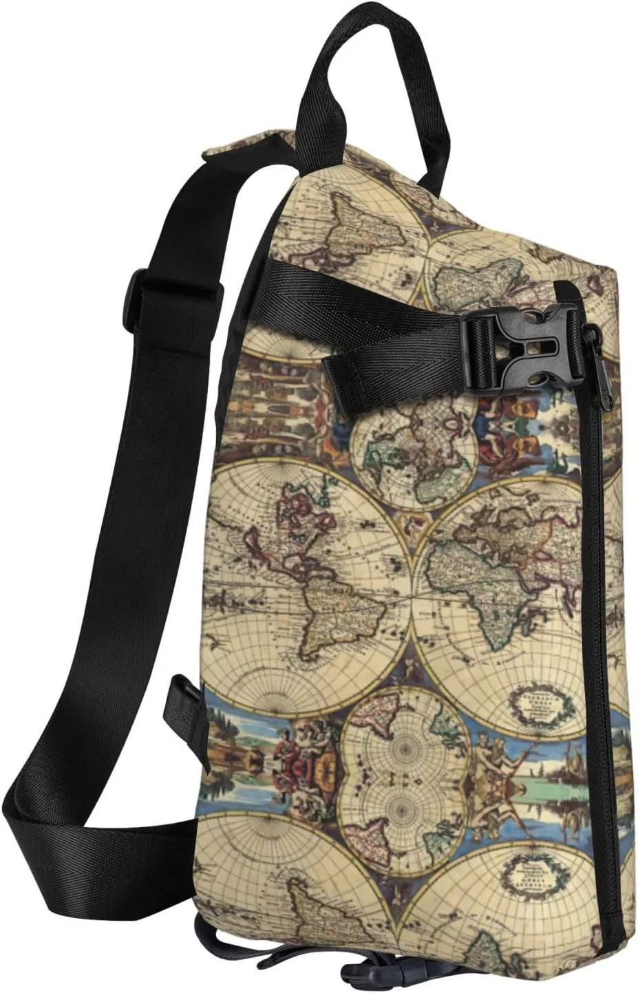 WURTON Ancient Map World Globe Print Crossbody Backpack Cross Pack Lightweight Sling Bag Travel, Hiking