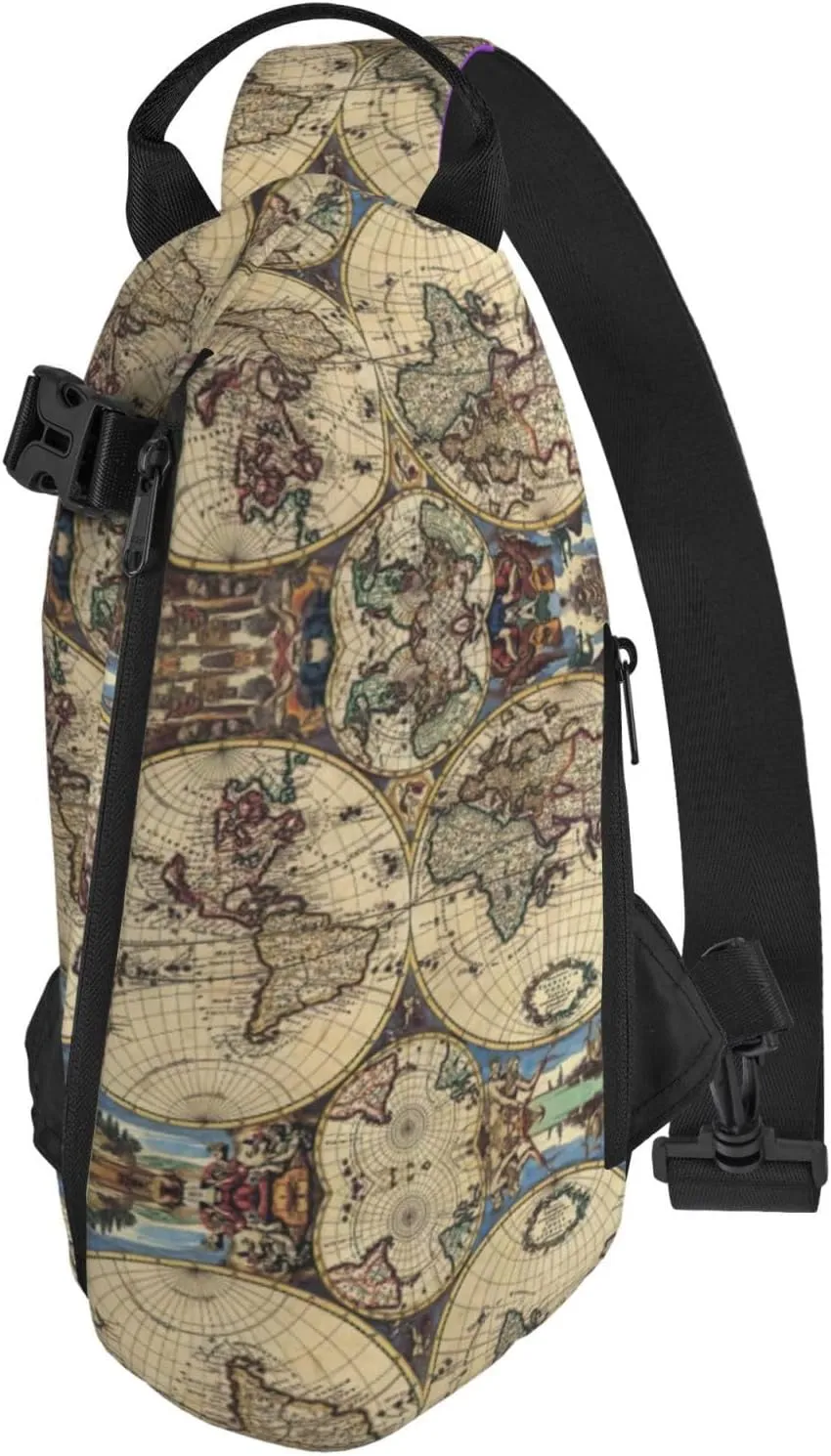 WURTON Ancient Map World Globe Print Crossbody Backpack Cross Pack Lightweight Sling Bag Travel, Hiking