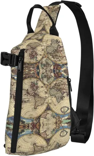 WURTON Ancient Map World Globe Print Crossbody Backpack Cross Pack Lightweight Sling Bag Travel, Hiking