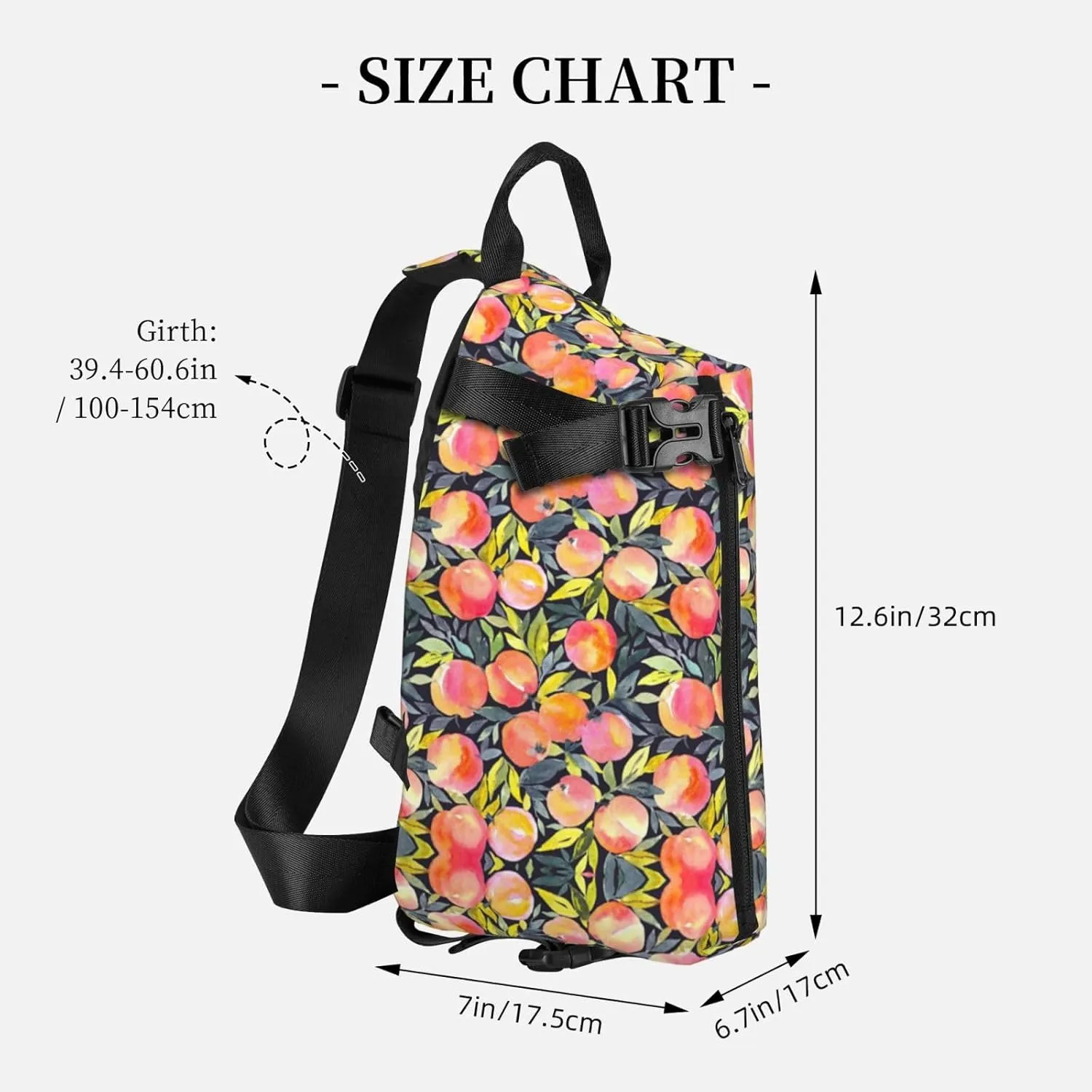 Wurton Colorful Peach Print Travel Crossbody Backpack Bag,Lightweight Sling Bag For Travel Unisex