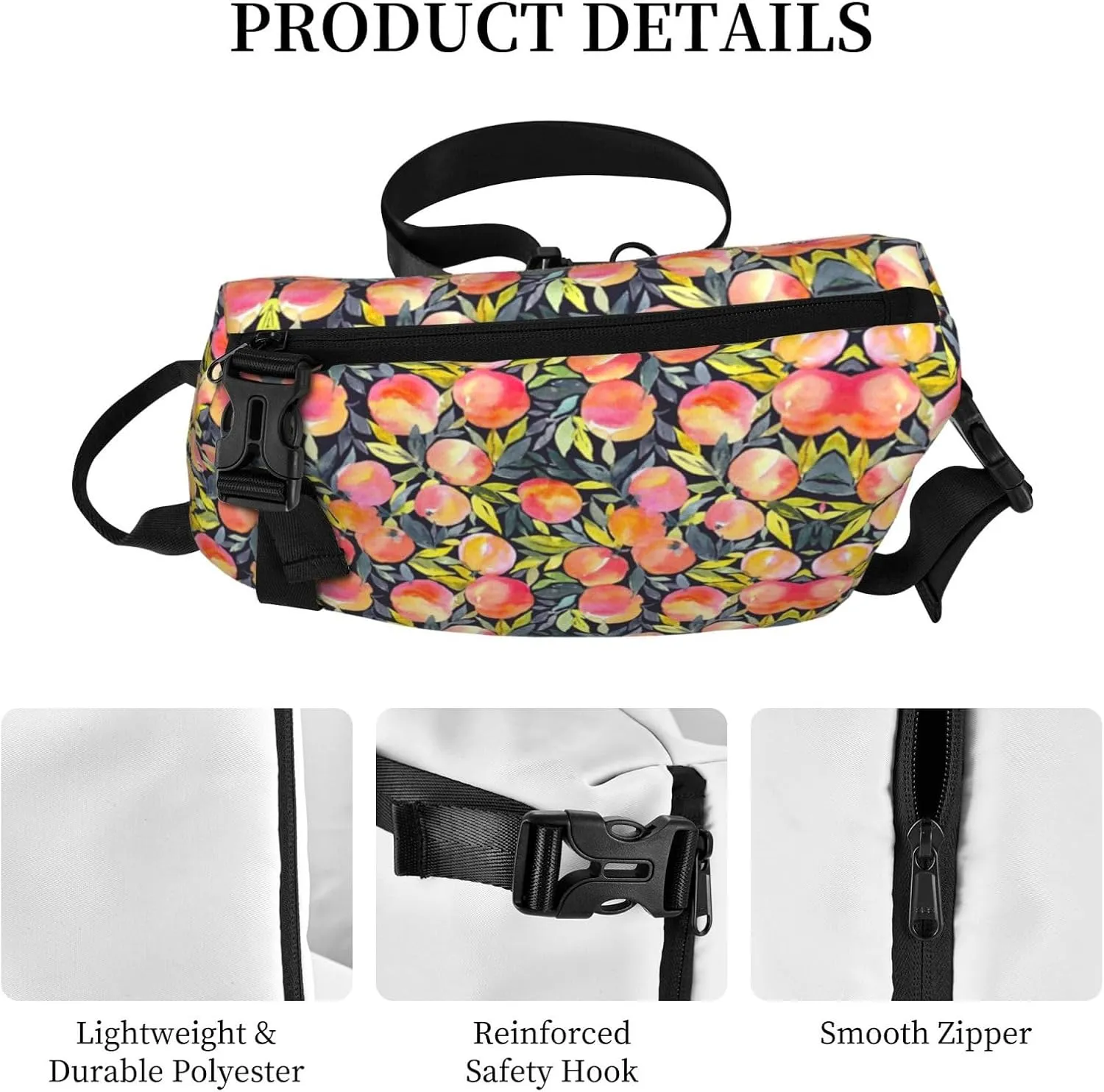 Wurton Colorful Peach Print Travel Crossbody Backpack Bag,Lightweight Sling Bag For Travel Unisex