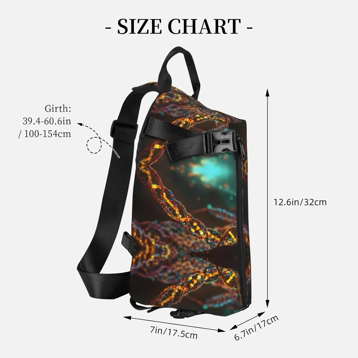 WURTON Dna Chain Photo Print Crossbody Backpack Cross Pack Lightweight Sling Bag Travel, Hiking