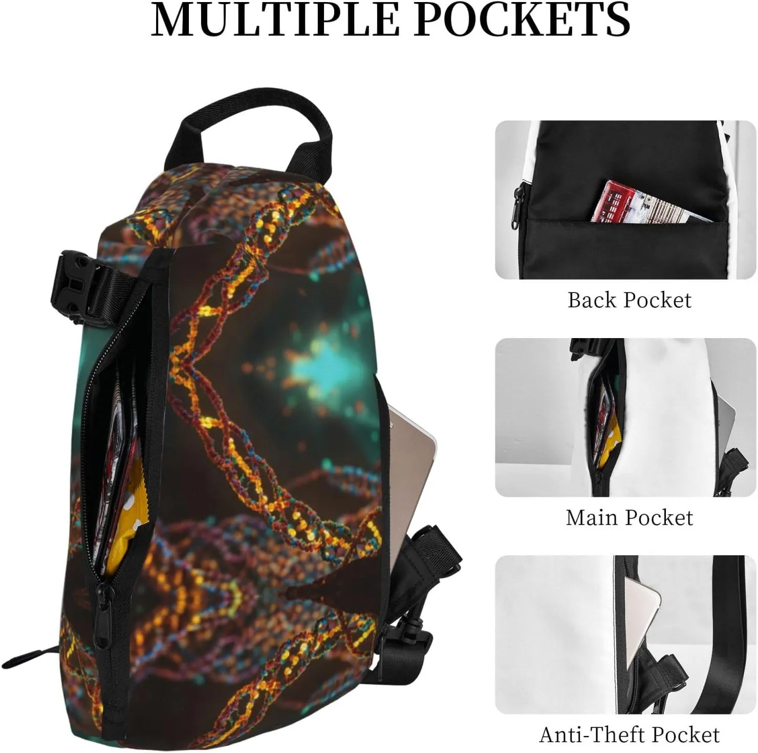 WURTON Dna Chain Photo Print Crossbody Backpack Cross Pack Lightweight Sling Bag Travel, Hiking
