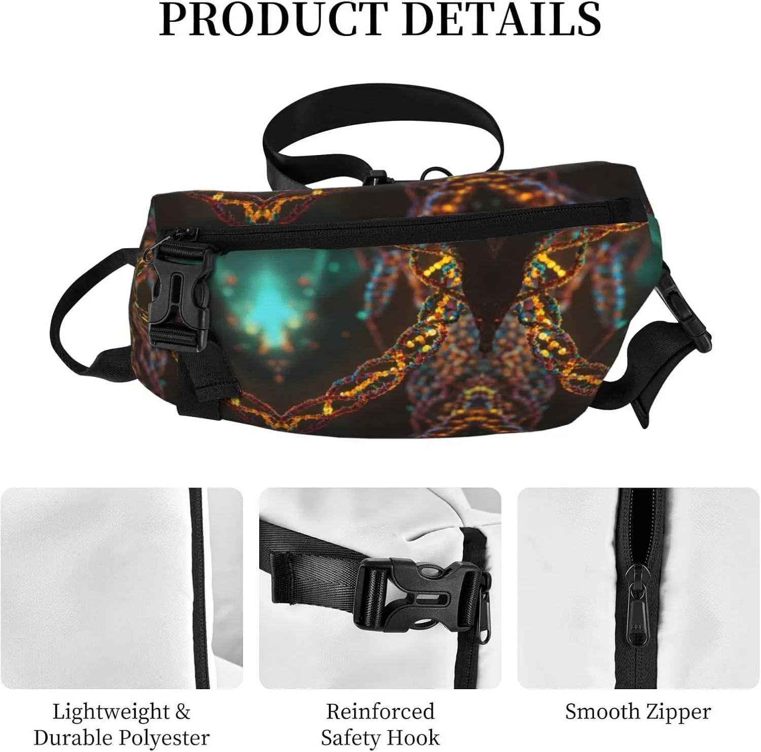 WURTON Dna Chain Photo Print Crossbody Backpack Cross Pack Lightweight Sling Bag Travel, Hiking
