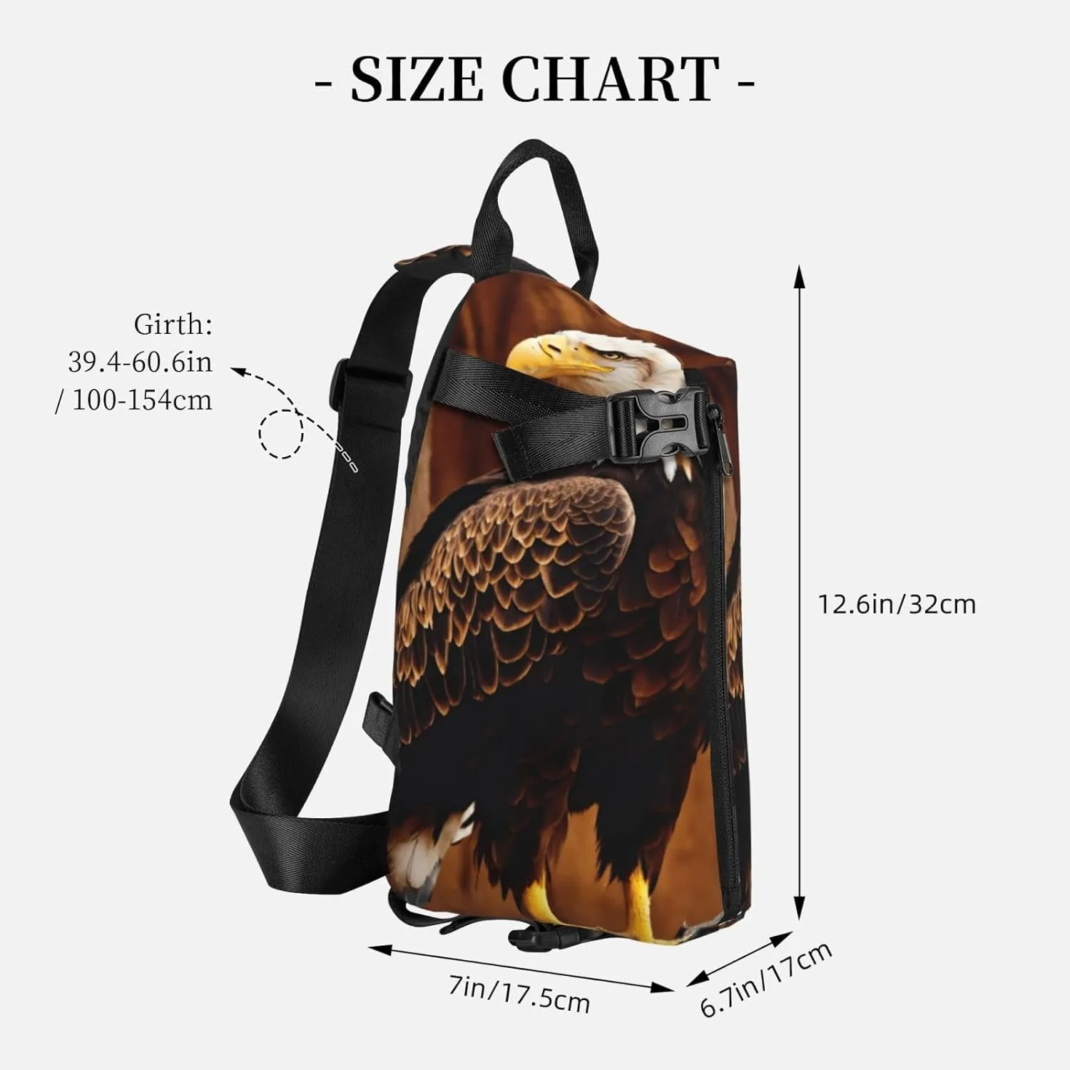WURTON Flying Eagle Print Crossbody Backpack Cross Pack Lightweight Sling Bag Travel, Hiking