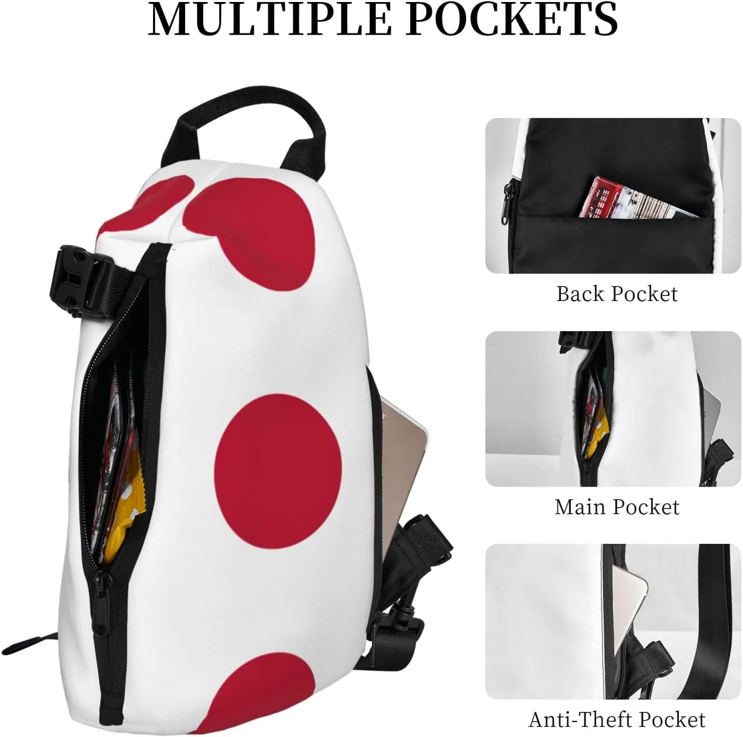 WURTON Japanese Flag Print Crossbody Backpack Cross Pack Lightweight Sling Bag Travel, Hiking