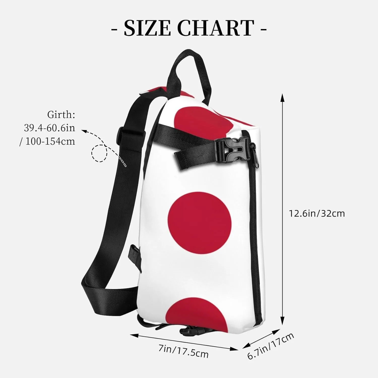 WURTON Japanese Flag Print Crossbody Backpack Cross Pack Lightweight Sling Bag Travel, Hiking