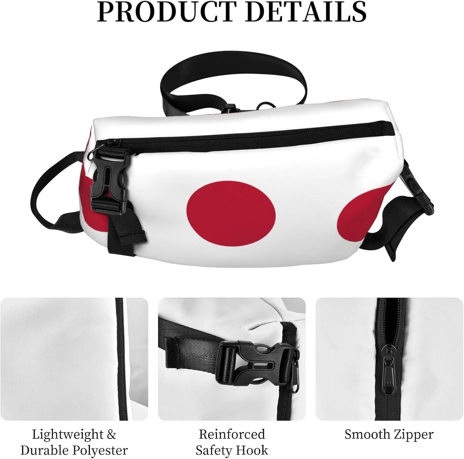 WURTON Japanese Flag Print Crossbody Backpack Cross Pack Lightweight Sling Bag Travel, Hiking