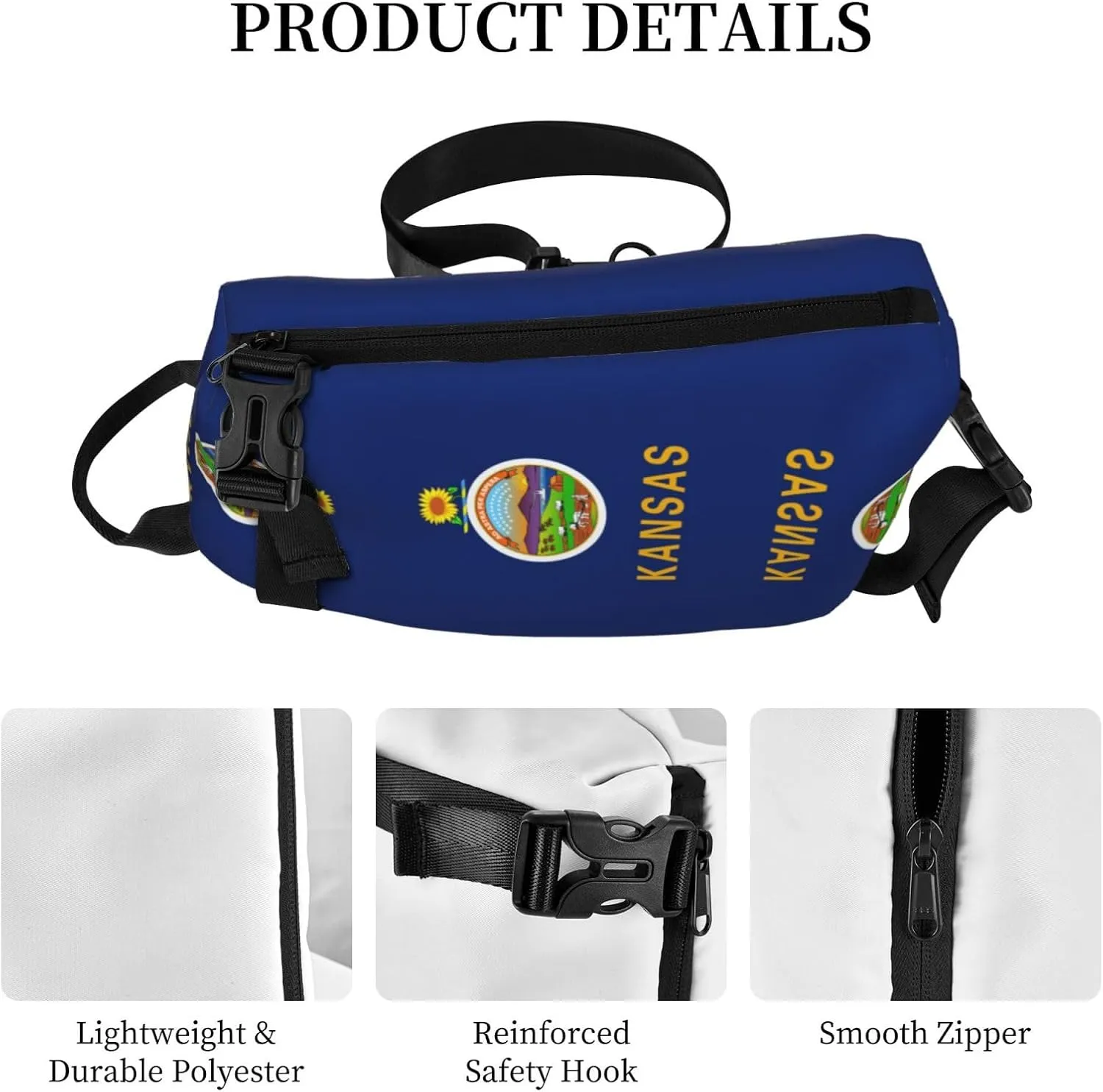 WURTON Kansas State Flag Print Crossbody Backpack Cross Pack Lightweight Sling Bag Travel, Hiking