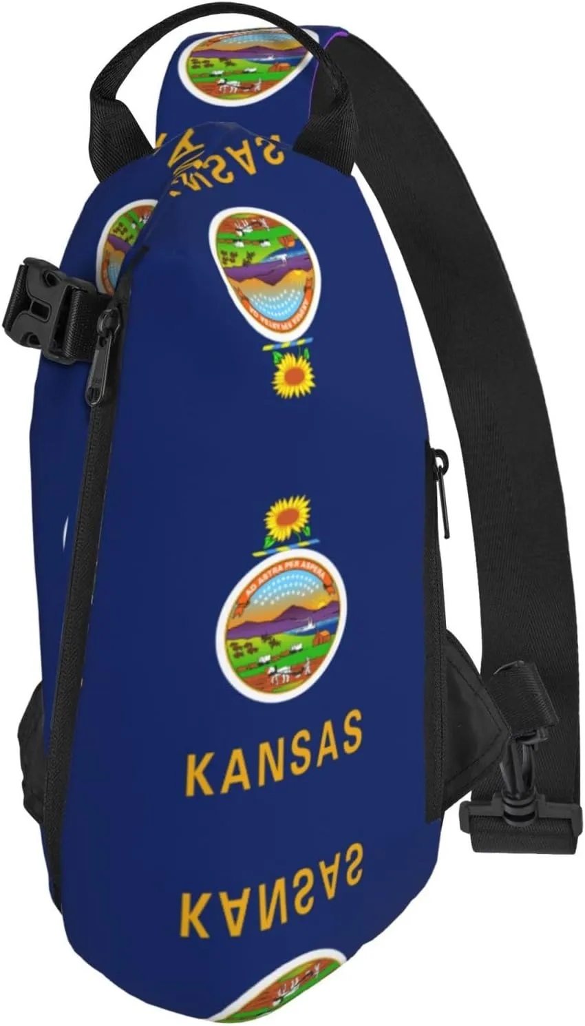 WURTON Kansas State Flag Print Crossbody Backpack Cross Pack Lightweight Sling Bag Travel, Hiking
