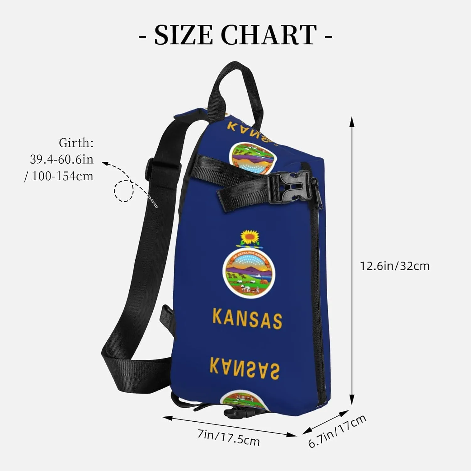 WURTON Kansas State Flag Print Crossbody Backpack Cross Pack Lightweight Sling Bag Travel, Hiking