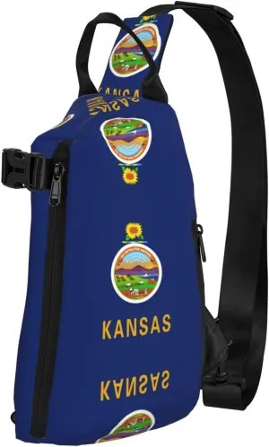 WURTON Kansas State Flag Print Crossbody Backpack Cross Pack Lightweight Sling Bag Travel, Hiking