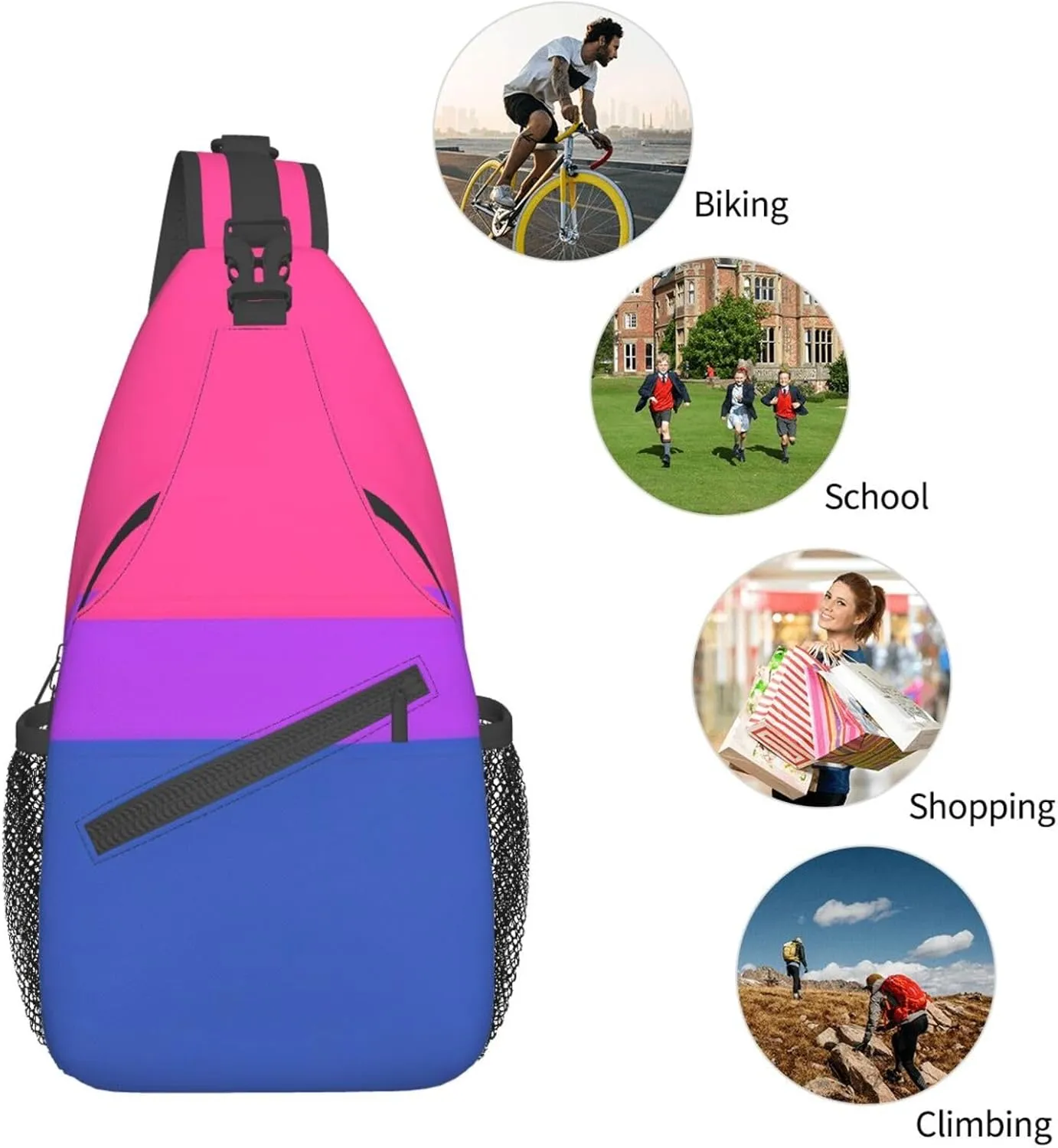 WURTON Pride Flag Print Crossbody Sling Backpack Sling Bag Travel Hiking Chest Bag Daypack