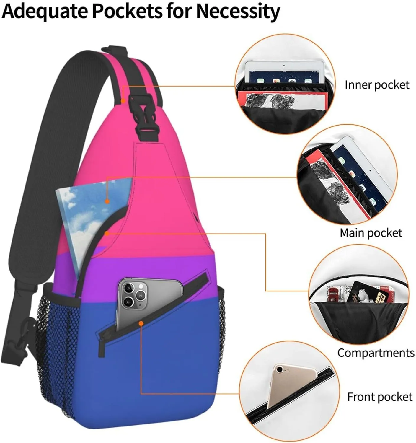 WURTON Pride Flag Print Crossbody Sling Backpack Sling Bag Travel Hiking Chest Bag Daypack